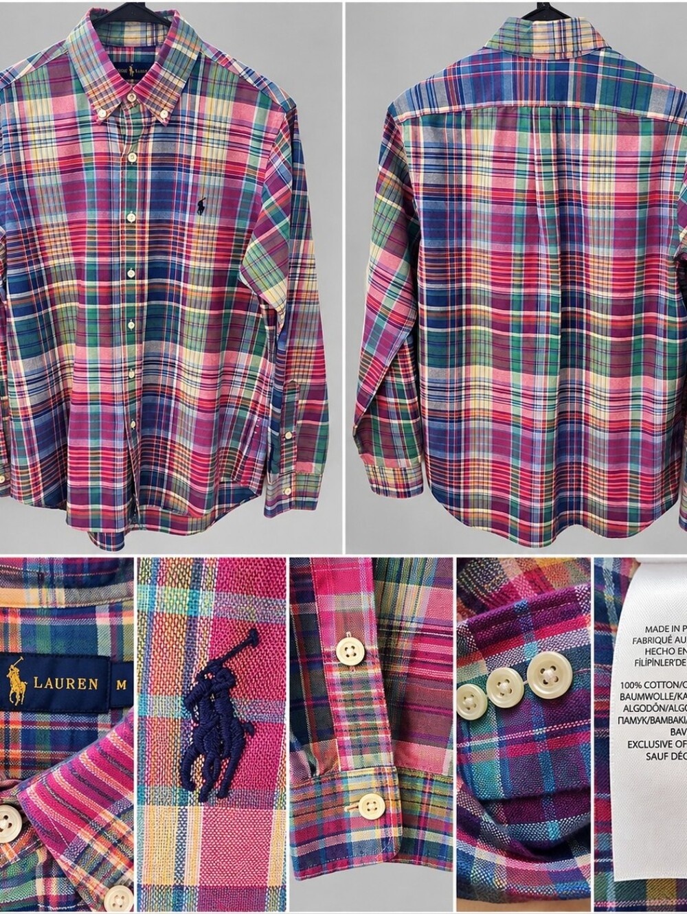 Ralph Lauren Pink Blue Green Plaid Button-Down Shirt